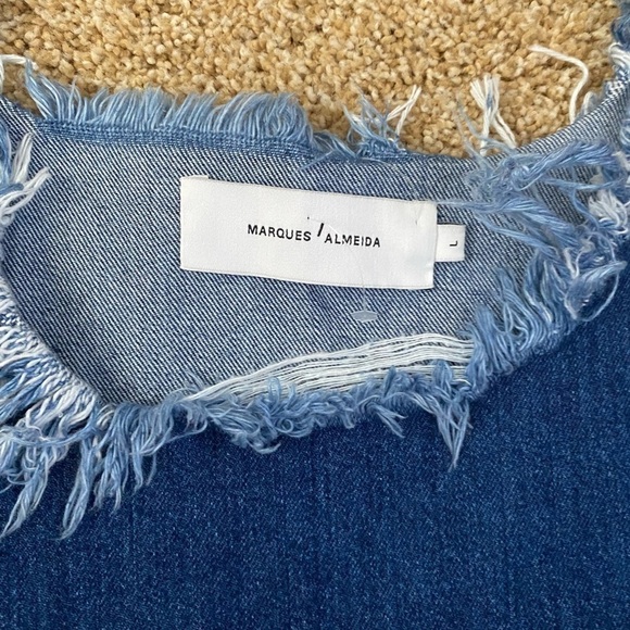 Marques Almeida Asymmetrical Hem Dark Was Denim Mini Shift Sleeveless Dress - Picture 7 of 12